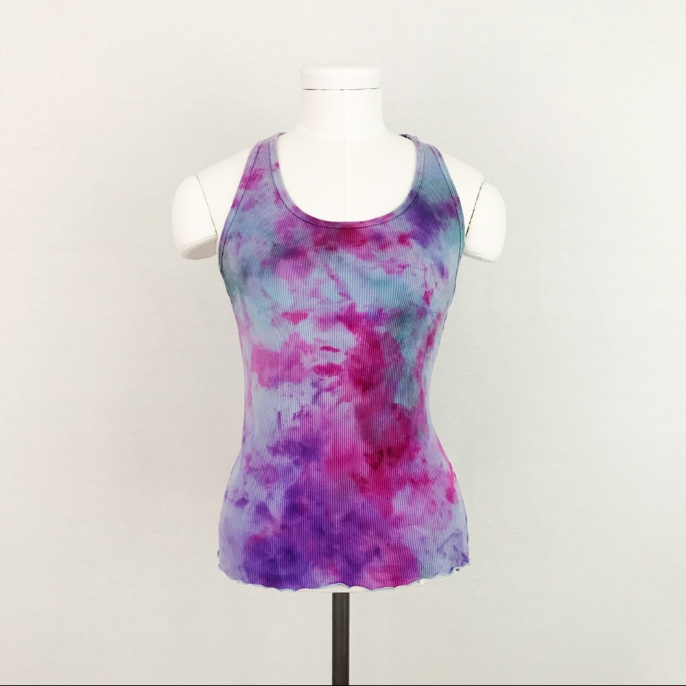 Reworked Tie-Dye Lettuce Hem Tank Top | Size S